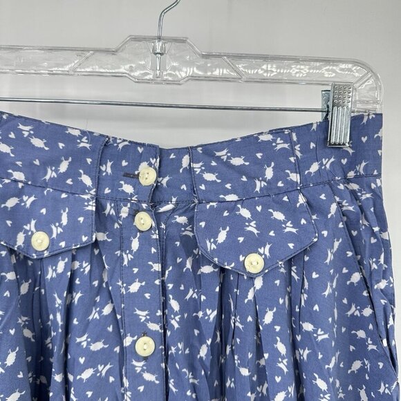 vintage 80s HIGH WAISTED FULL SKIRT midi button front mom floral boho academic S - Picture 3 of 9